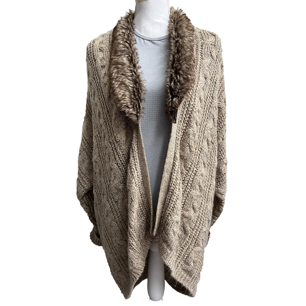 Song N Spirit Cardigan Sweater Women's Small Open Front Faux Fur Knit Crochet S